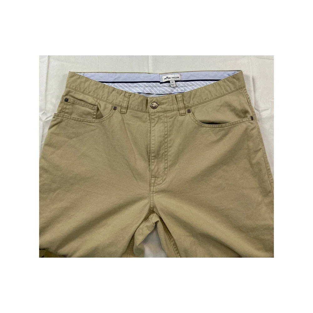 Peter Millar Mens 36x29 Khaki 5 Pocket Twill Pants‎ Straight Leg Tan Cotton Peru